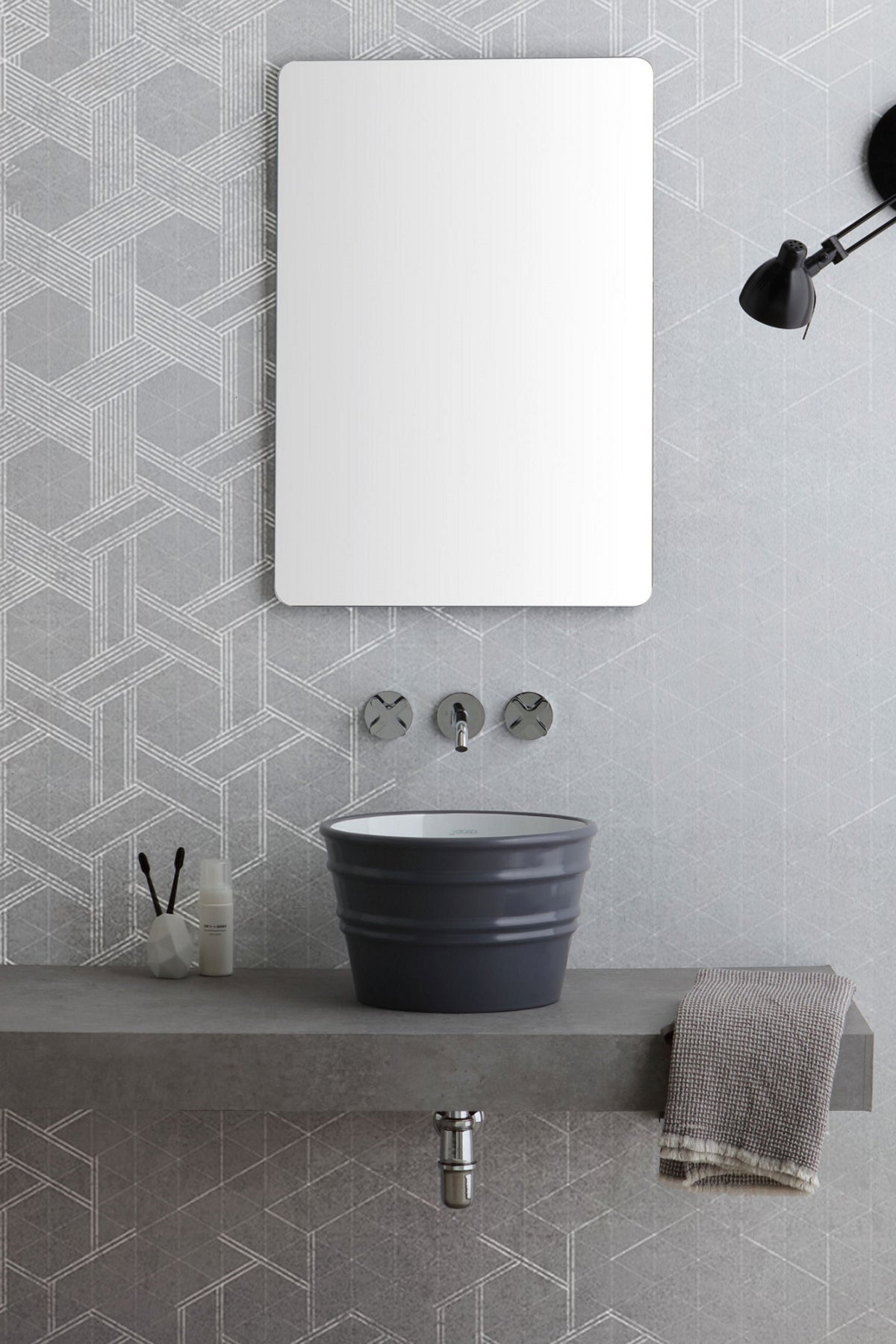 Lavabo Bacile Midi in ceramica Grigio Cosmo senza anelli – Horganica