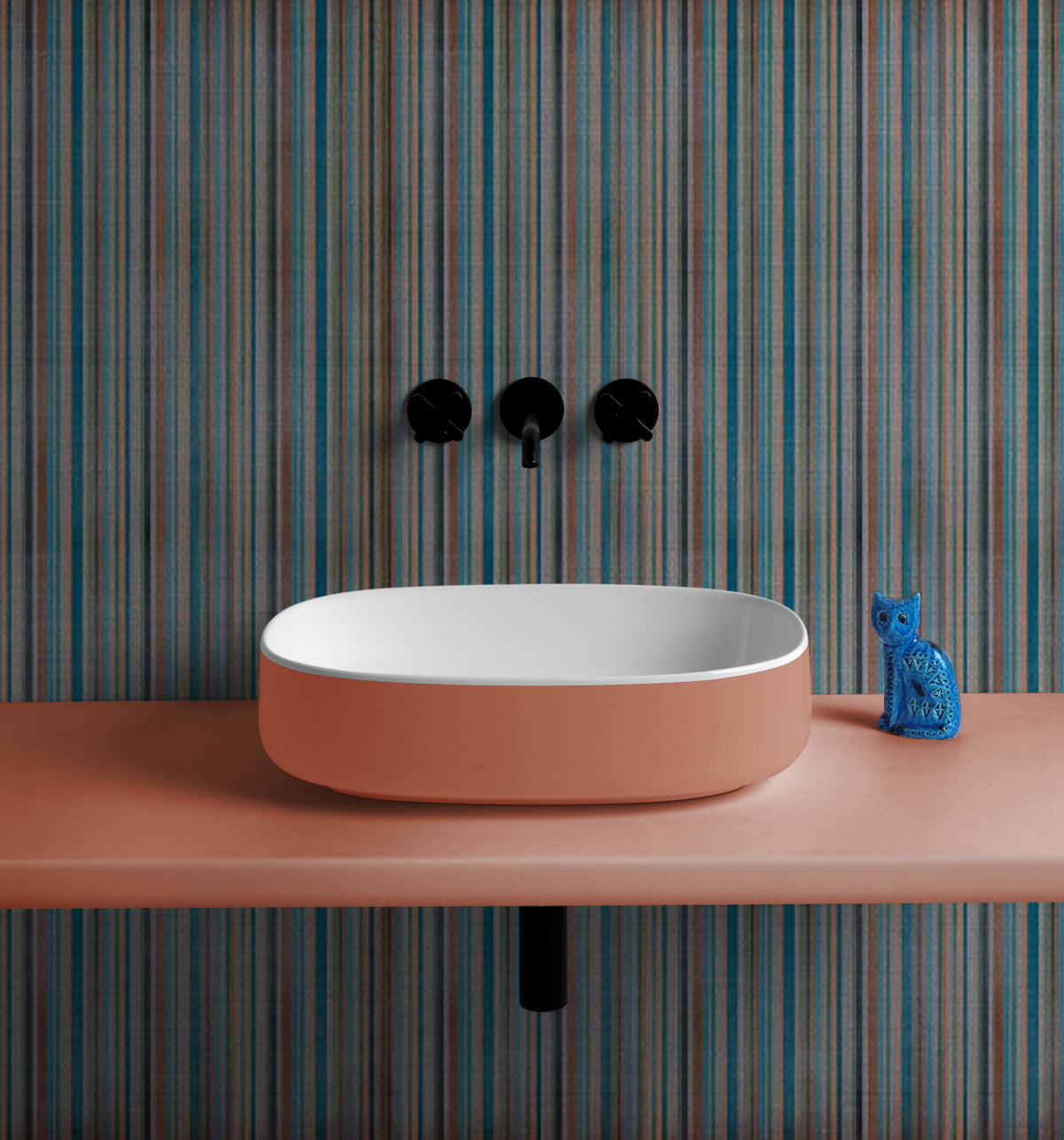 scenografia lavabo ovale Bucchero Bis bianco e arancio cammeo