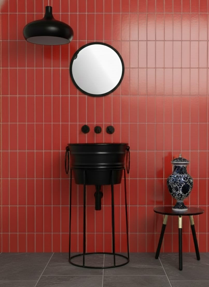 lavabo Bacile Nero su struttura in metallo nero