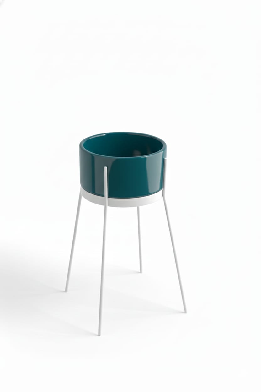 lavabo freestanding Ibrido tondo verde bosco su struttura bianca