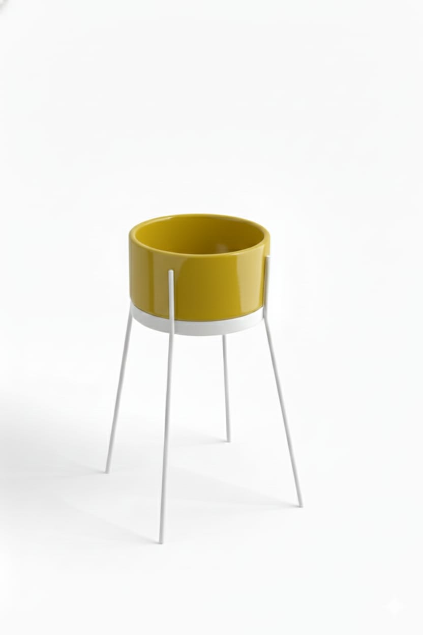 lavabo freestanding Ibrido tondo giallo su struttura bianca