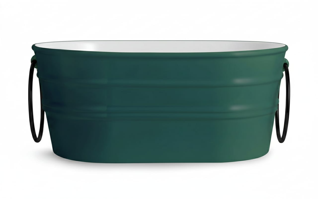 lavabo ovale Tinozza Verde Bosco con anelli neri 