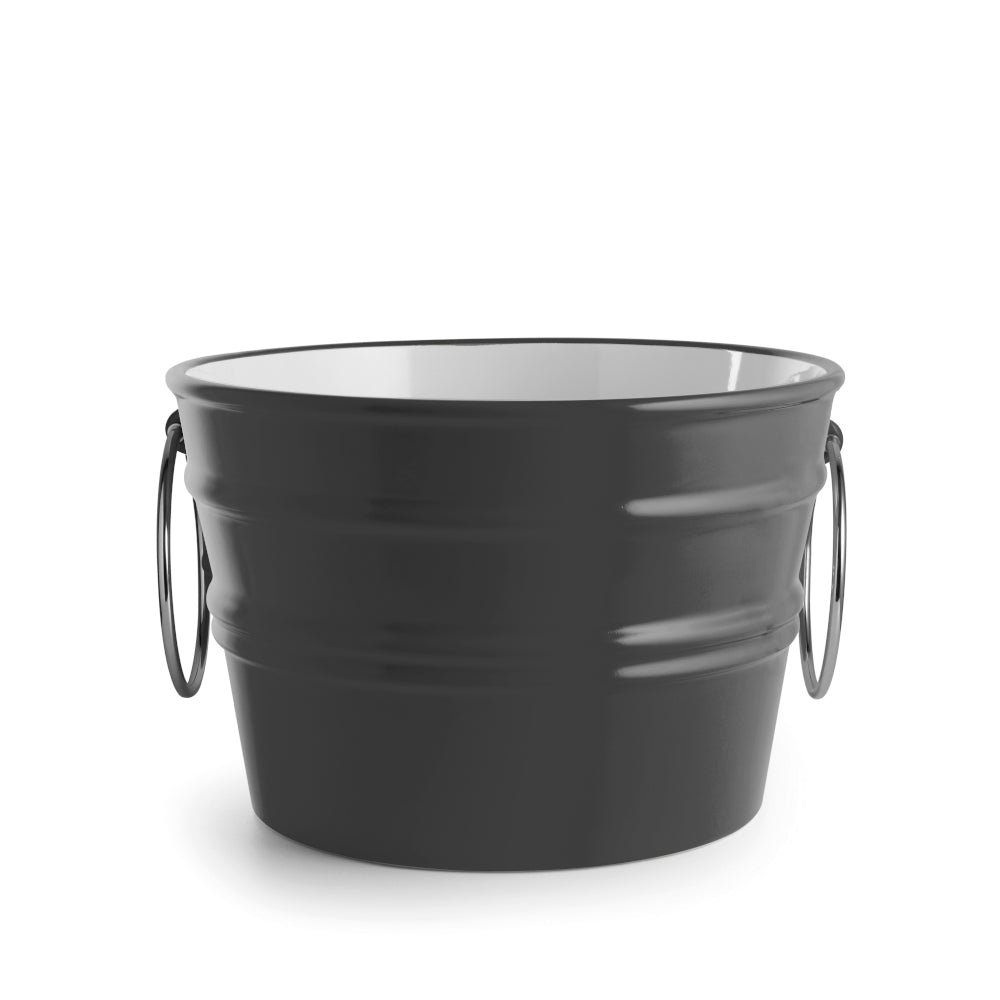 Secchio in ceramica grigio opaco con anelli laterali, design moderno, fondo bianco