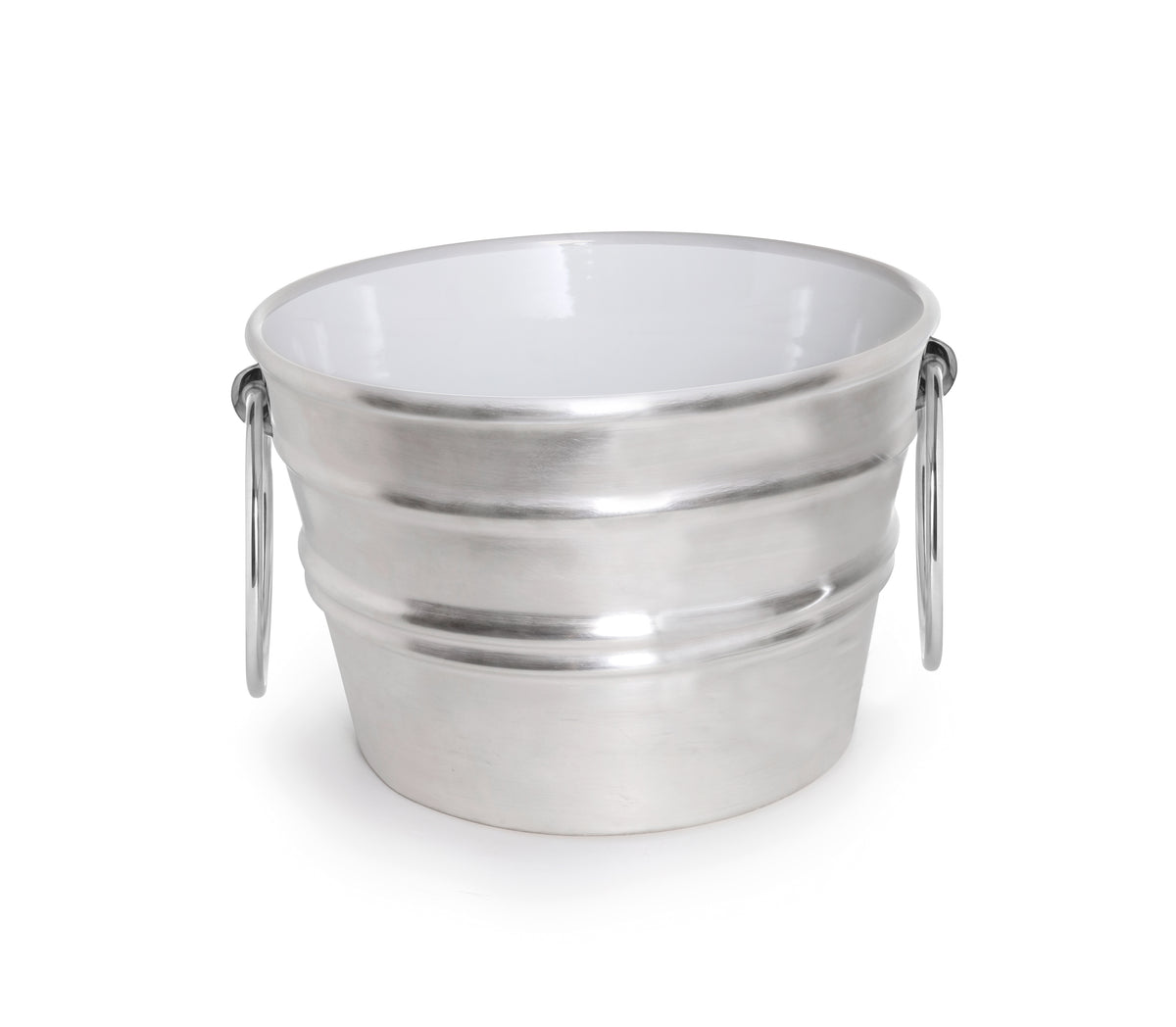 Bacile midi in ceramica smaltata argento con manici ad anello, stile moderno