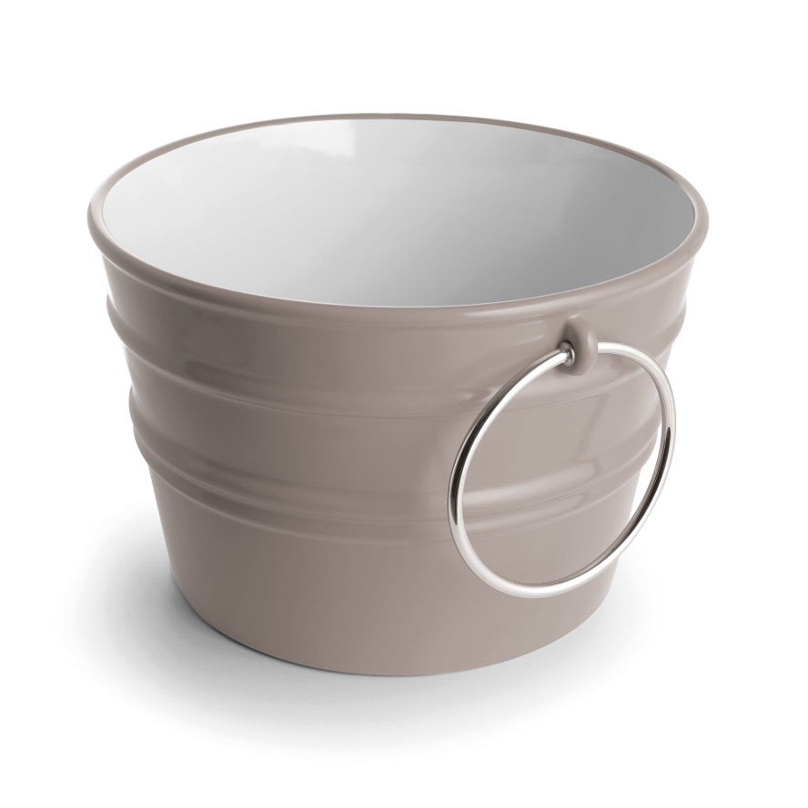 Bacinella in ceramica grigia con anello metallico decorativo, design moderno