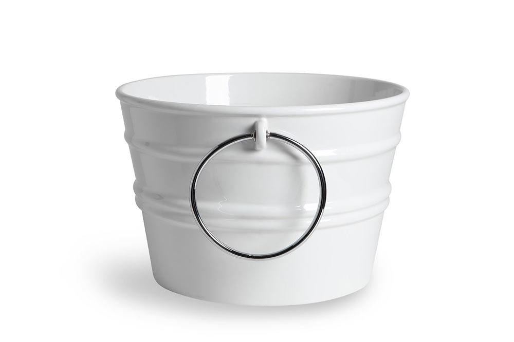 Lavabo in ceramica bianca lucida forma bacile con anello decorativo frontale