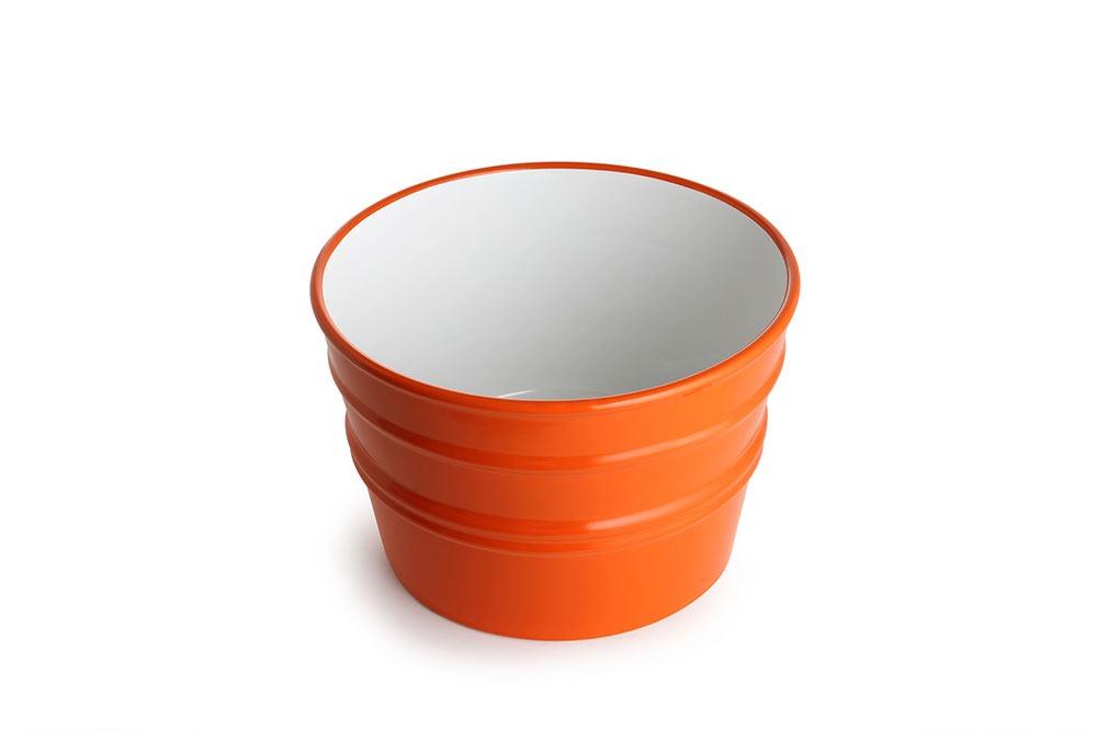 Portavaso in ceramica arancione moderno, design liscio, interno bianco, stile contemporaneo